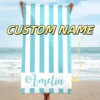 Gestreifte Strandtücher, Strandtuch mit individuellem Namen, 3D-gedrucktes Mikrofaser-Strandtuch, wasserabsorbierendes, personalisiertes, schnell trocknendes Badetuch