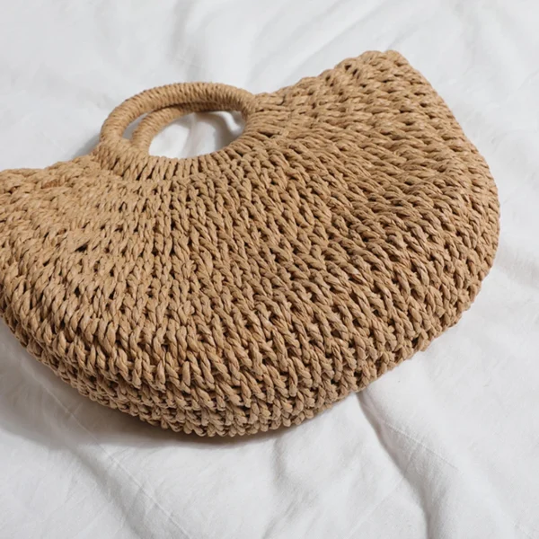 Sommer handgemachte Taschen für Frauen Strand Weben Damen Strohtasche gewickelt Strandtasche mondförmige Top Griff Handtaschen Totes 5