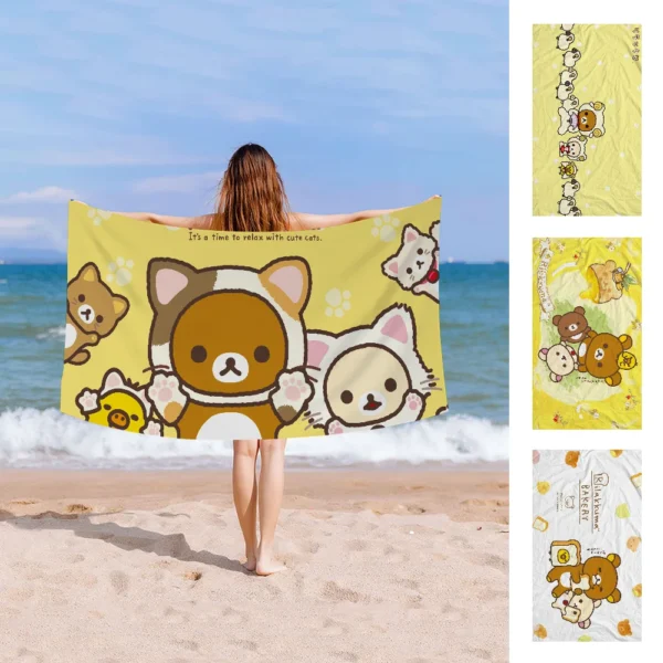 R-Rilakkuma Beach Towel Colorful Bath Towels for Girl Microfiber Quick Dry Custom Sand Free Beach Yoga Spa Gym Pool 3