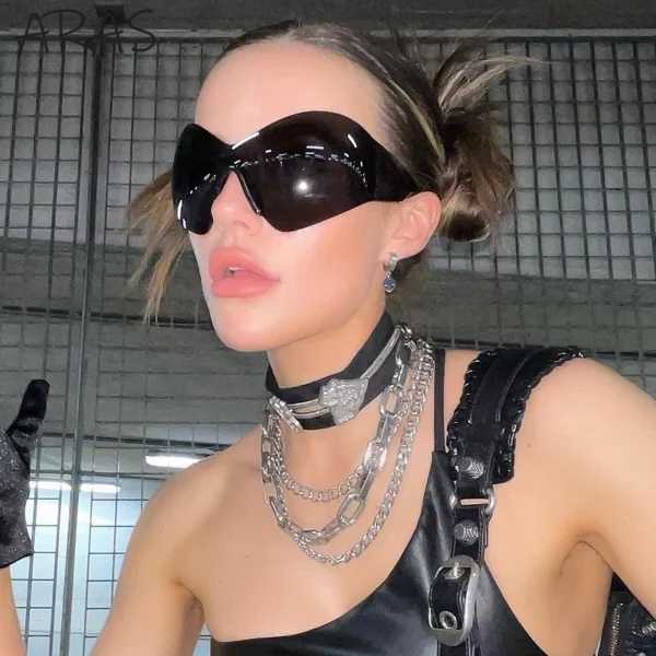 Übergroße Steampunk randlose Sonnenbrille Männer Frauen großen Rahmen y2k Punk Schmetterling Schild Sonnenbrille für Dame 2000's Brille Brille 5