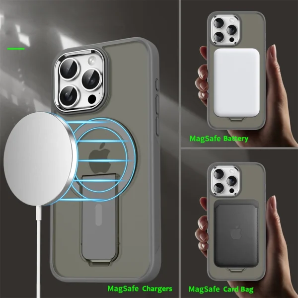 Luxus Für Magsafe Klapp Ständer Magnetische Telefon Fall Für iPhone 16 15 14 Plus 13 12 11 Pro max Matte Transluzente Zurück Abdeckung Kappen 2