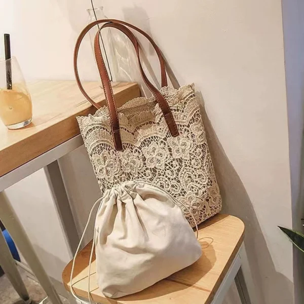 Elegante Tragetasche aus floraler Spitze für Damen. Schicke Schulter- und Handgelenkhandtasche mit Magnetverschluss, perfekt für alltägliche Strand-Eleganz