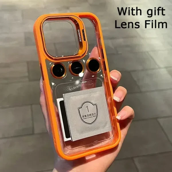 Objektiv-Metallring-Schutz mit Ständer für iPhone 16, 14, 11, 12, 13, 15 Pro Max Plus, Kamera-Glas-Linsenschutz, transparente Abdeckung