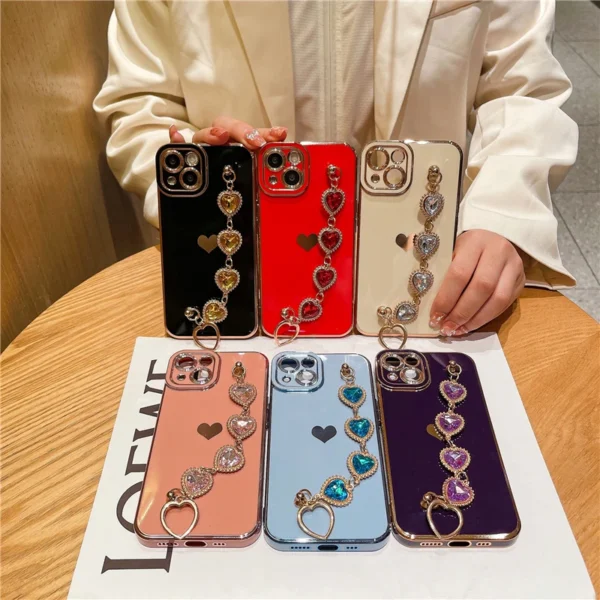 Luxuriöse vergoldete Diamant-Armband-Ketten-Handyhülle für iPhone 11, 12, 13, 14, 15, 16 Pro Max, X, XR, XS, süßer Rahmen auf 7, 8 Plus-Armband-Abdeckung 6