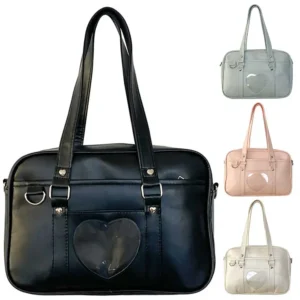 Frauen JK Schule Handtasche große Kapazität Pu Anime Umhängetasche transparente Liebe Herz Schulter Uniform Tasche zum Einkaufen Pendeln