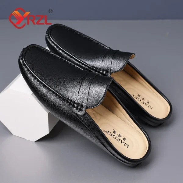 YRZL Loafers Sommer-Slip-on-Halbschuhe für Herren, Leder-Hausschuhe, lässig, atmungsaktiv, bequeme Slipper, Mokassins, Braun, Schwarz, Beige 3