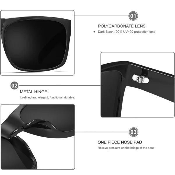 MAXJULI XL Big Wide Head Herren-Sonnenbrille in dunklem Schwarz für Herren, extra große quadratische Sonnenbrille W8004 5