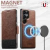 Kunstleder Wireless Charging Kartenhalter Ständer Brieftasche Magnetische Flip Cover Handyhülle für Samsung Galaxy S25 Ultra S24 S23 S22 4