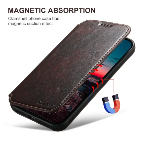 für iPhone 15 14 13 12 Pro Max Wallet Case [kompatibel mit Mag-Safe] Magnetisches Leder-Klapphülle mit Ständer und Kartenhalter 5