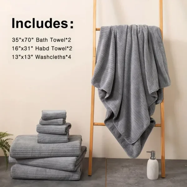 8-teiliges Badetuch-Set – 4 Waschlappen, 2 Gesichtstücher und 2 Badetücher – saugfähig und schnell trocknend, ideal für Badezimmer, Fitnessstudio und Hotel 6