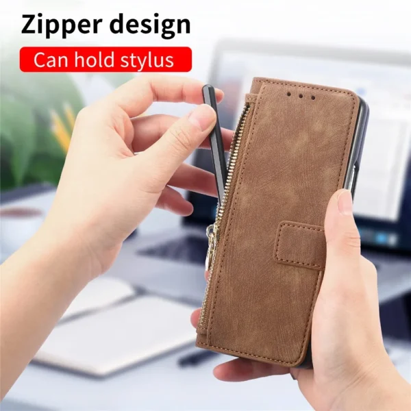 2 in 1 abnehmbare Reißverschlusskarten Solt Wallet Handyhülle für Samsung Galaxy Z Fold 6 5 4 3 Fold6 Fold5 Fold4 Fold3 5G Lederhülle 4