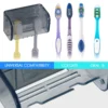 Staubdichter, an der Wand montierter Zahnbürstenhalter mit Abdeckung, 2 Fächer, selbstklebender Zahnbürsten-Aufbewahrungsorganisator für Dusche und Badezimmer 5
