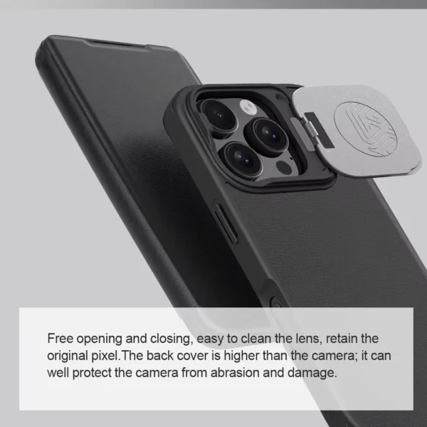 Nillkin für iPhone 16 Pro Max / 16 Pro / 16 Plus Luxus Flip QIN ProP Ledertasche stoßfeste Kamera Slider Schutzabdeckung 4