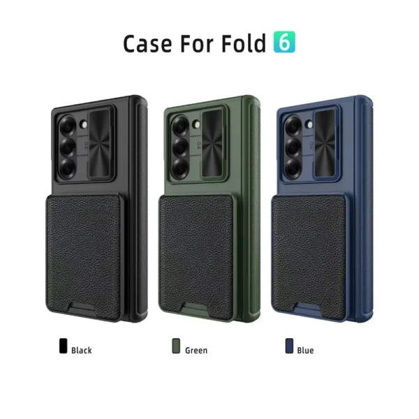 Abnehmbare Brieftasche mit Schiebefenster, Kartenhalter, Handyhülle mit Displayschutzfolie, Scharnierschutz für Samsung Galaxy Z Fold 6, 5, 4, 5G 6