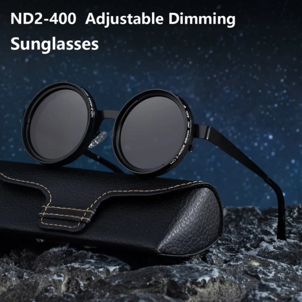 ND2-400 9-stufige einstellbare Dimmung polarisierte Sonnenbrille Männer Frauen Angeln Punk Runde Brille Fahren Brillen ND Filter 2
