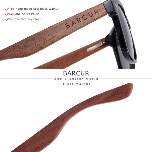 BARCUR Schwarz Nussbaum Sonnenbrille Holz Polarisierte Sonnenbrille Männer Gläser Männer UV400 Schutz Brillen Holz Original Box 3