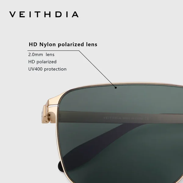 VEITHDIA Marke Herren-Sonnenbrille, quadratisch, Edelstahl, hochauflösende Nylonlinsen, polarisierte Brille mit UV400-Schutz 8210 5