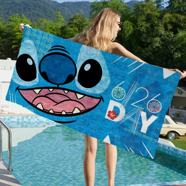 S-Stitch Cartoon-Strandtuch, bunte Badetücher für Mädchen, Mikrofaser, schnell trocknend, individuell, sandfrei, Strand, Yoga, Spa, Fitnessstudio, Pool 3