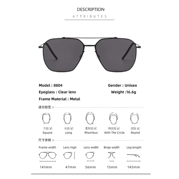 2025 Mode hochwertige Titan-Sonnenbrille, quadratisch, fahrend, 8804, Sonnenbrille für Männer und Frauen, Vintage-Sonnenbrille im dänischen Design, UV400 6