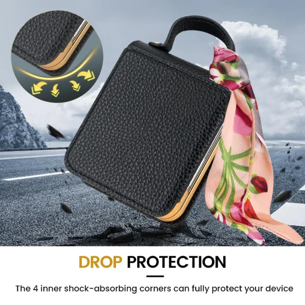 VIETAO Spiegel-Handyhülle für Samsung Galaxy Z Flip 6, Leder-Handyhülle mit Band für Samsung Z Flip 5, Z Flip 4 3 5