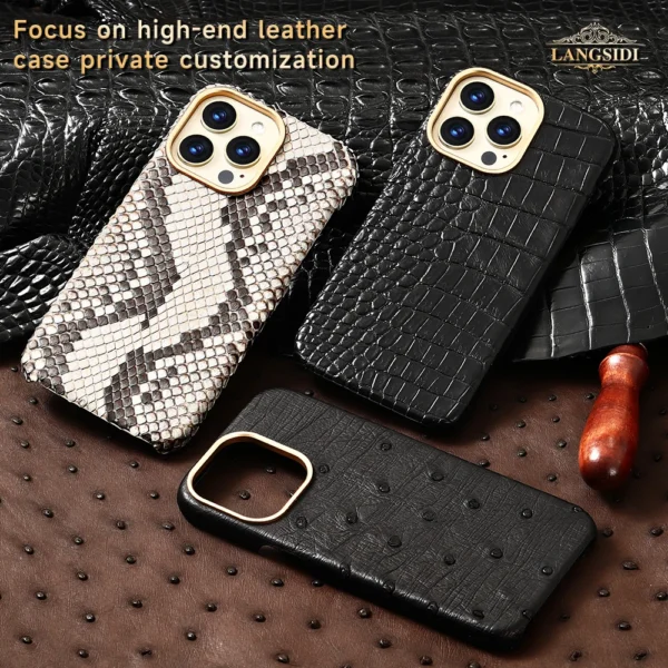 LANGSIDI Luxus Original Leder Krokodil Magnetische Hülle für iPhone 16 Pro Max Magsafe stoßfeste Abdeckung für iPhone 16 Pro 3