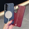 Magnetische Leder-Handyhülle für Samsung Galaxy S24 S25 Ultra S23 S24 Plus Magsafe Business Leder-Handyhülle Wireless Charging 3