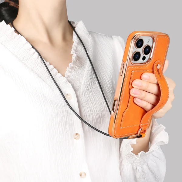 VIETAO Handyhüllen mit Umhängeband für iPhone 16 Pro Max, Hülle mit Kartensteckplatz, galvanisierte Handyhülle für iPhone 16 15 Pro Plus 5