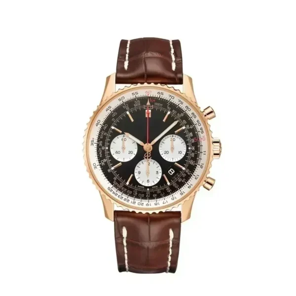 Hochwertige neue Herrenuhr aus Edelstahl, Silber, Roségold, Sport, Schwarz, Blau, Braun, Lederarmband, Quarz-Chronographenuhren 4