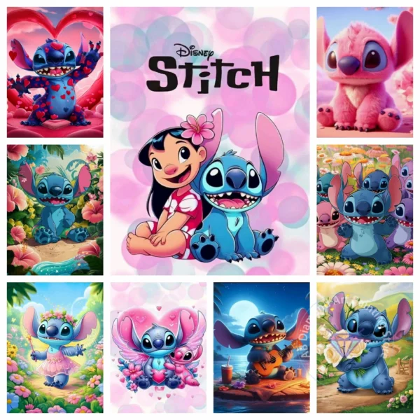 Stitch Lilo & Stitch 5D-Diamant-Malerei-Set zum Selbermachen, Diamant-Stickerei, Kreuzstich, handgefertigte Kunst, Geschenk, Basteln, Heimdekoration 1
