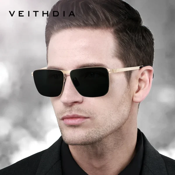 VEITHDIA Marke Herren-Sonnenbrille, quadratisch, Edelstahl, hochauflösende Nylonlinsen, polarisierte Brille mit UV400-Schutz 8210 3