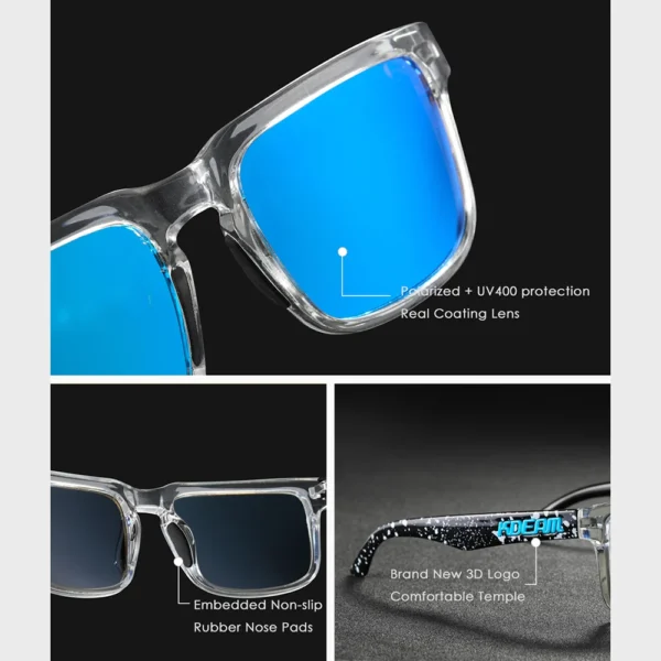 2025 neue KDEAM Ken Block Polarisierte Sonnenbrille Männer Quadratische Sonnenbrille Reflektierende Beschichtung Verspiegelte Linse UV400 Marke Mit Fall 3