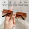 8PCS Mode Randlose Sonnenbrille Frauen Trendy Kleine Rechteck Sonnenbrille Sommer Reisen Stil Braun Shades für männer 5
