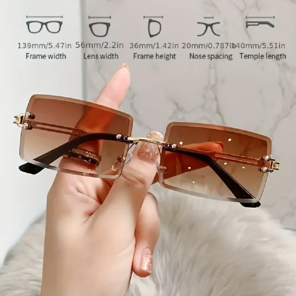 8PCS Mode Randlose Sonnenbrille Frauen Trendy Kleine Rechteck Sonnenbrille Sommer Reisen Stil Braun Shades für männer 5