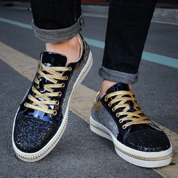 Hochwertige Paare Luxus Pailletten Schuhe Trend Farbe Passenden Niedrigen Skateboard Turnschuhe Mann Bequeme Weiche Glänzende Schuhe Für Männer 5