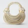 Handtaschen für Frauen 2024, neue Gold-Luxus-Designermarke, handgewebte Nudeltaschen, Seil, geknotet, gezogen, Hobo, Silber, Abend-Clutch, schick 4