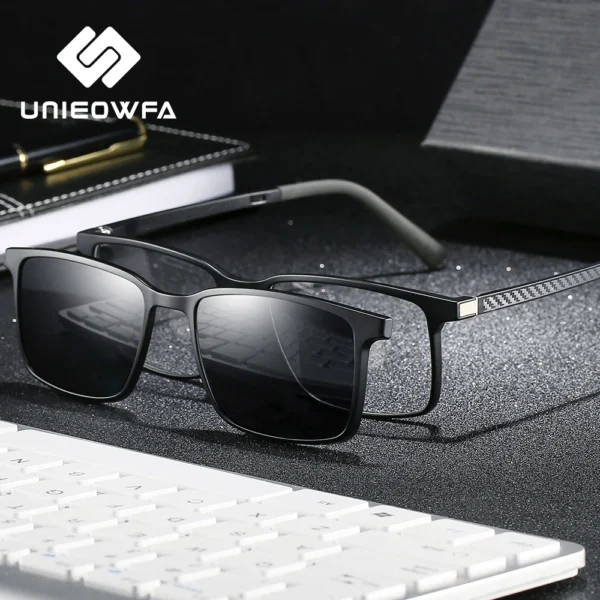 2-in-1-Sonnenbrille mit Magnet-Clip für Herren, polarisiert, UV400, verschreibungspflichtig, für Herren, zum Fahren, optische Myopie-Brille, rechteckig 3