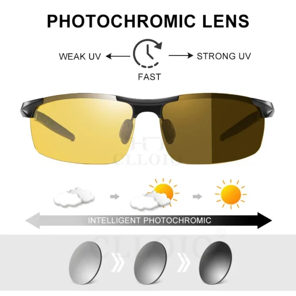 CLLOIO Top Anti-Glare Tag Nacht Vision Gläser Männer Fahren Polarisierte Sonnenbrille Aluminium Randlose Photochrome Reiten Brille UV 3