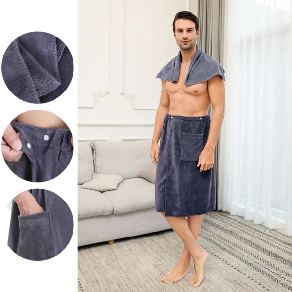 Verstellbarer sexy Herren-Baderock, tragbares Herren-Badetuch, weich, saugfähig, geeignet für Sauna, Spa, saugfähiges Strandtuch für Erwachsene 4