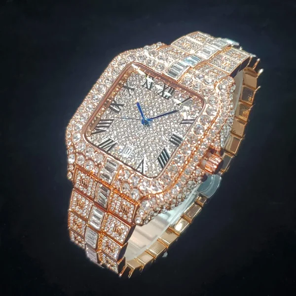 Luxuriöse Voller Diamanten Uhr Für Männer Beliebte Rose Gold Iced Out Quarz Uhren Mode Hip Hop Schmuck Reloj Hombre Dropshipping 2