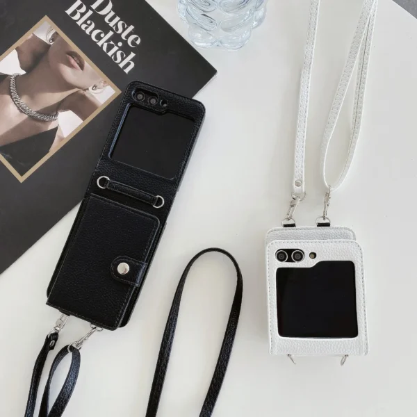 PU-Leder-Crossbody-Geldbörse mit Kartenhalter, Handyhülle für Samsung Galaxy Z Flip 5, 4, 3, Flip5, Flip4, Flip3, 5G, stoßfeste Abdeckung 5