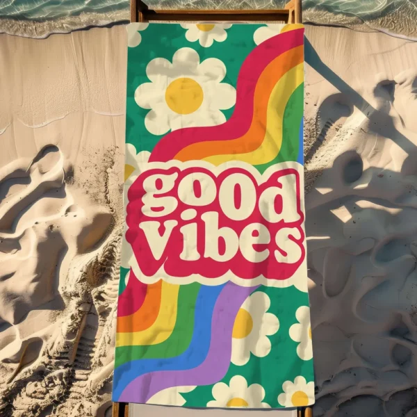 M-Mehrfarbiges Schriftdesign-Handtuch für den Strand, schnell trocknend, weiche Poolhandtücher, Geschenk für Reisen, Fitnessstudio, Dusche, Camping, Sport 3
