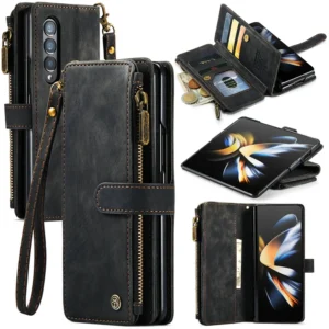 Busniess Zipper Wallet Case für Samsung Z Fold 5 4 3 Handyhülle für Samsung S23 Ultra S22 Plus S21 FE S20 12 A13 A53 A54 5G Hülle