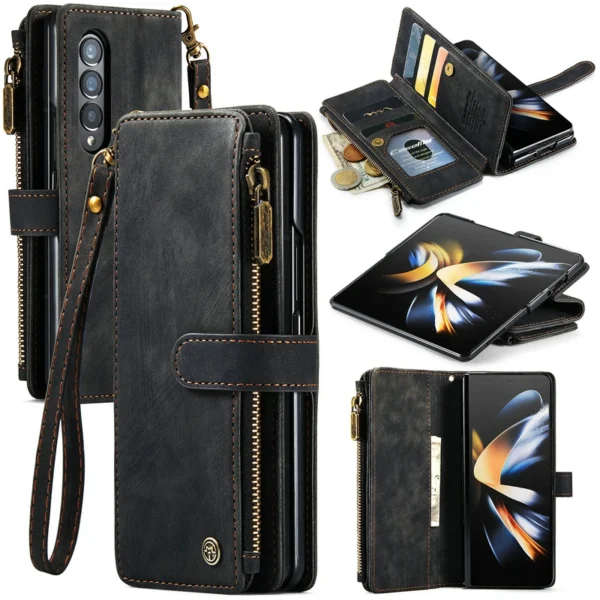 Busniess Zipper Wallet Case für Samsung Z Fold 5 4 3 Handyhülle für Samsung S23 Ultra S22 Plus S21 FE S20 12 A13 A53 A54 5G Hülle