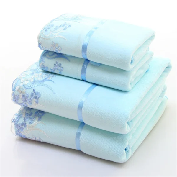 4 teile/satz Mikro faser besticktes Handtuch Set solide 2 stücke 140x70cm Badet uch 2 stücke 75x35cm Gesichts tuch schnell trocknende Handtücher Badezimmer 4