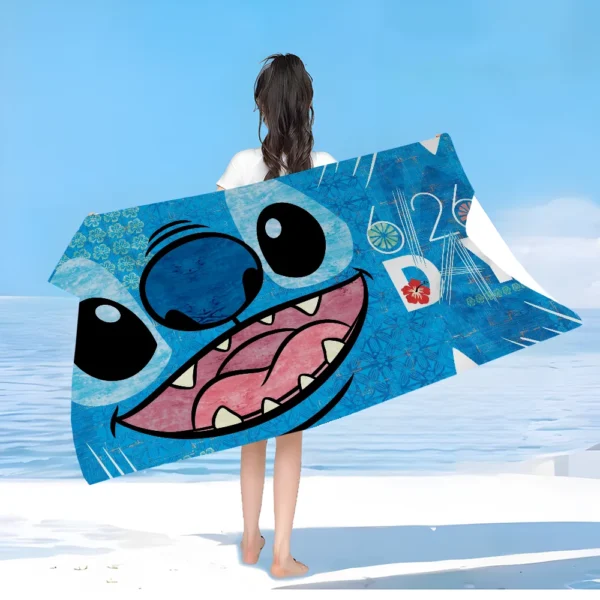 S-Stitch Cartoon-Strandtuch, bunte Badetücher für Mädchen, Mikrofaser, schnell trocknend, individuell, sandfrei, Strand, Yoga, Spa, Fitnessstudio, Pool 2