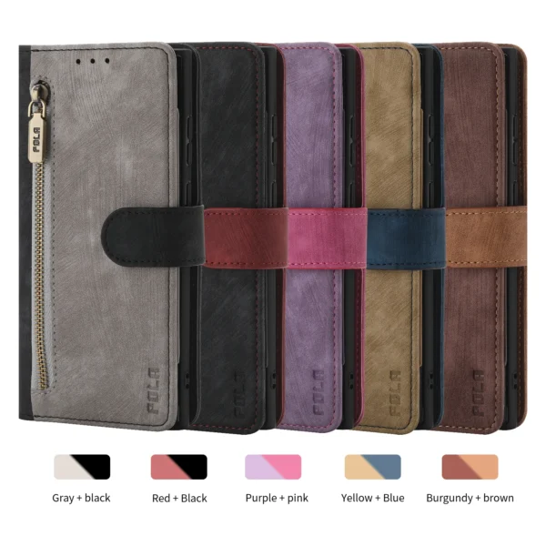 RFID-Reißverschluss-Brieftaschen-Flip-Lederkarten Solt-Hülle für iPhone 14 15 16 Pro Max 13 12 11 SE 2022 X XS XR 8 7 Plus Stand-Telefonabdeckung 3