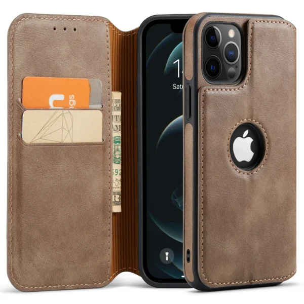 Lederhülle für iPhone 16 15 14 13 12 11 Pro Max XS XR Wallet Case [RFID-Blockierung] Schlanke magnetische Flip-Cover mit Kartenhalter