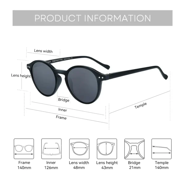 ZENOTTIC (S-Größe) Retro kreisförmige polarisierte Sonnenbrille 2024 2025, Herren Damen, Vintage, kleine runde Sonnenbrille, UV400-Brille 4