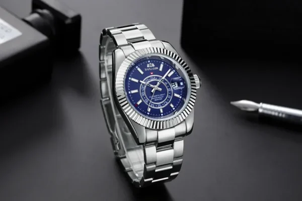 Automatikuhr für Herren, mechanisch, Edelstahlarmband, Roségold, Silber, Blau, Datum, Luxus, Himmel, 40 mm, Reloj Hombre 3