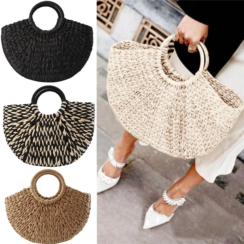 Frauen Neue Imitation Stroh Handtaschen Frau Handarbeit Gewebt Korb Rattan Handtasche Für Femme Damen Einfache Alle-Spiel Handtasche